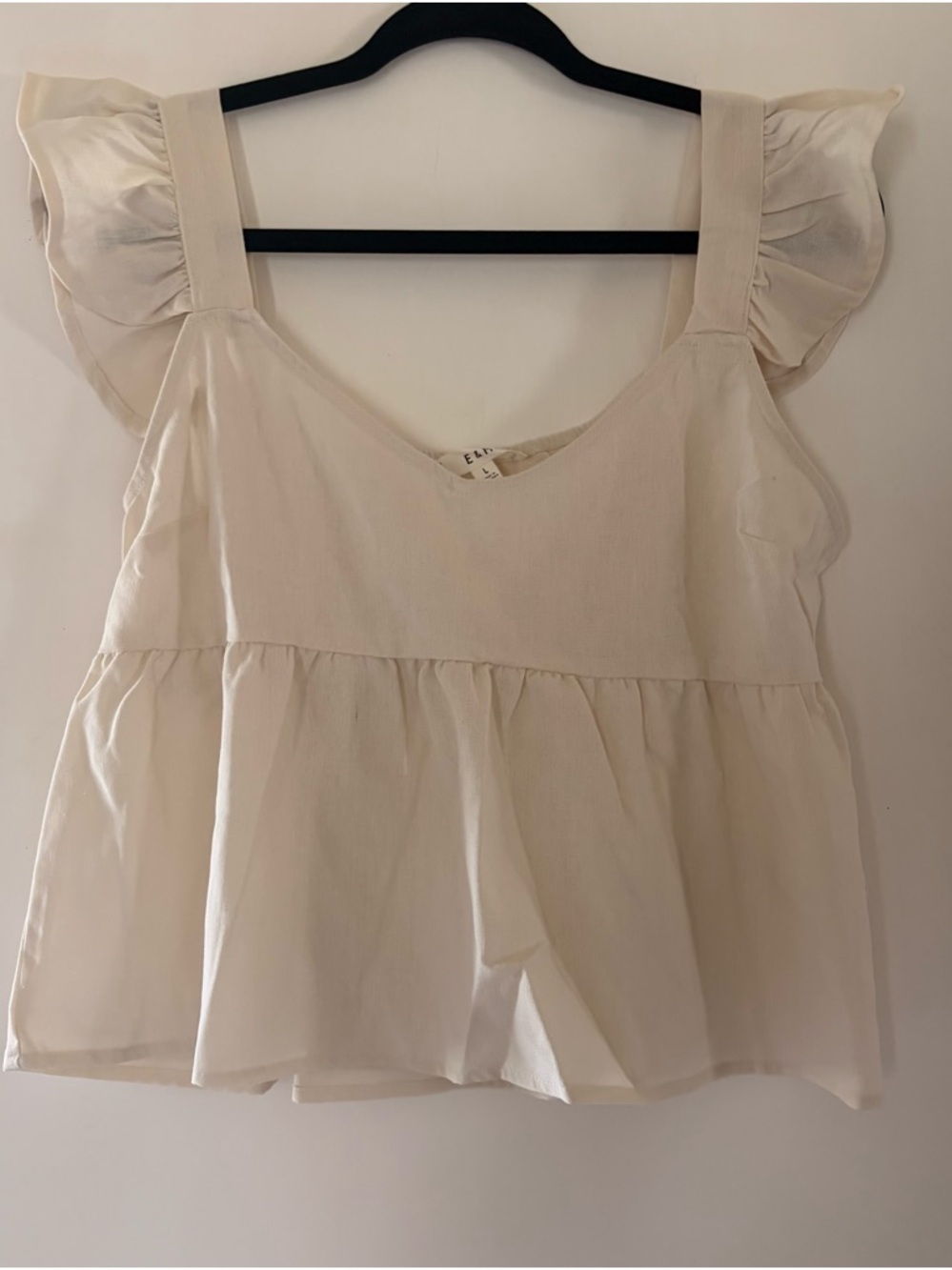 E&M Ruffle Sleeve Crean Linen Tank Large